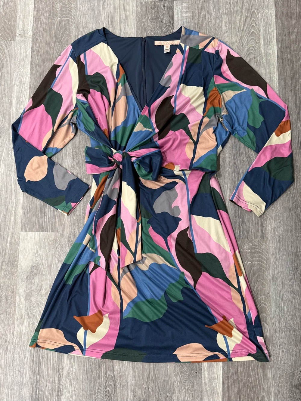Anthropologie Hutch 0X Multicolor Abstract Faux Wrap Long Sleeve Mini Dress